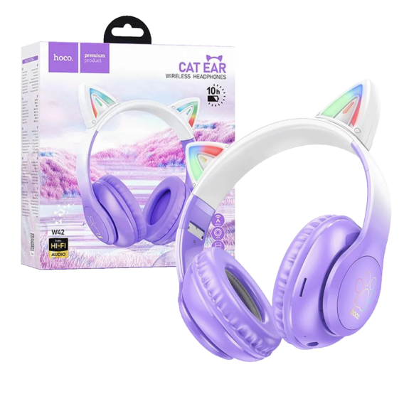 hoco. Bežične stereo slušalice, Bluetooth v5.3, 400mAh - W42 Cat Ears, Purple Grape