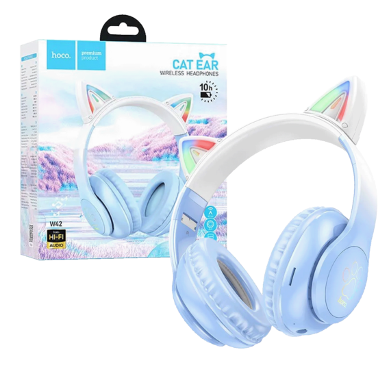 hoco. Bežične stereo slušalice, Bluetooth v5.3, 400mAh - W42 Cat Ears, Crystal Blue